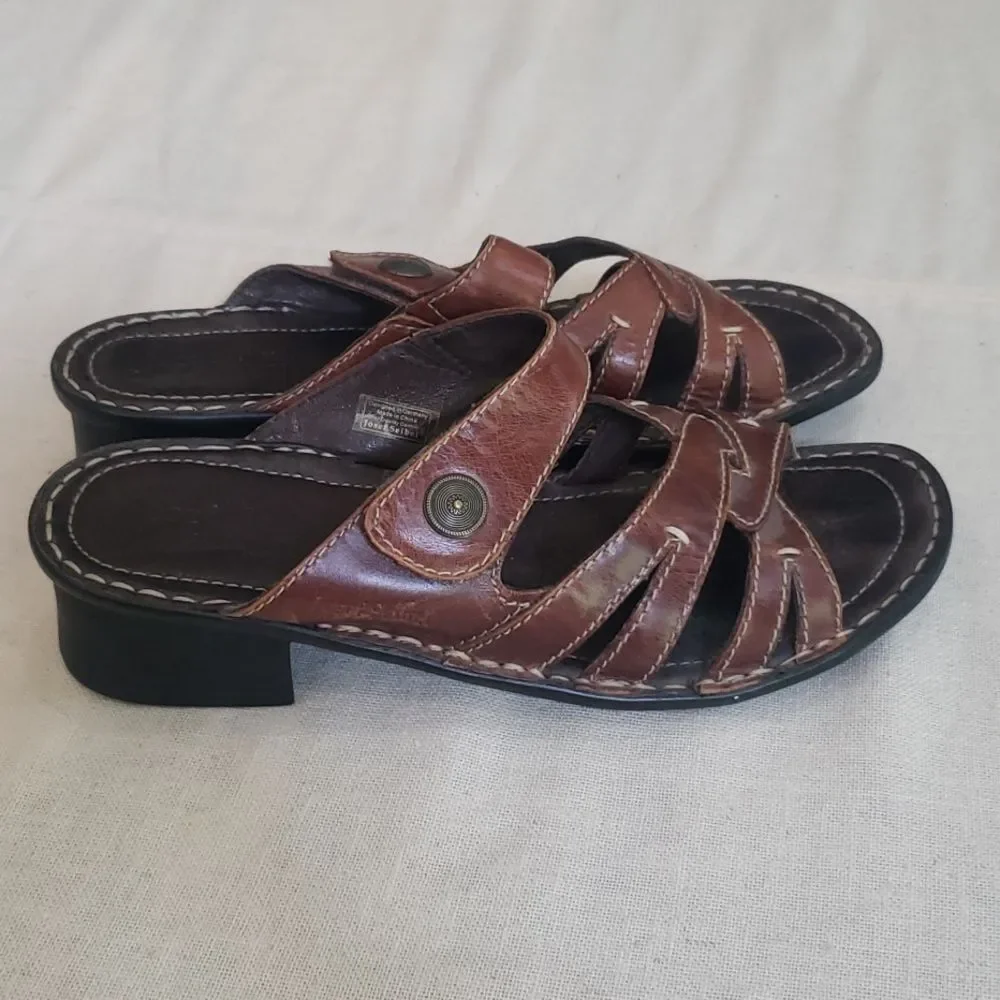 Josef Seibel Brown Leather Sandals Classic Design Block Heel Travel European